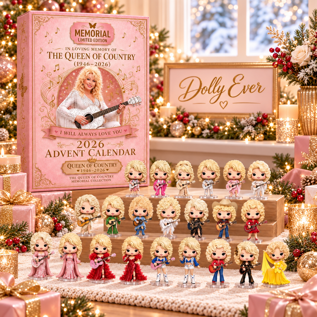 Country Star 24-Day Advent Calendar box with collectible figures in a holiday setting